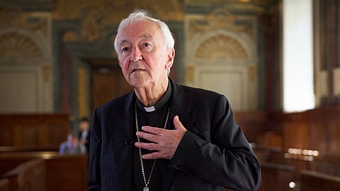 Cardinal Vincent Nichols attends an interview at the Venerable English College, in Rome, Friday, May 2, 2025.
