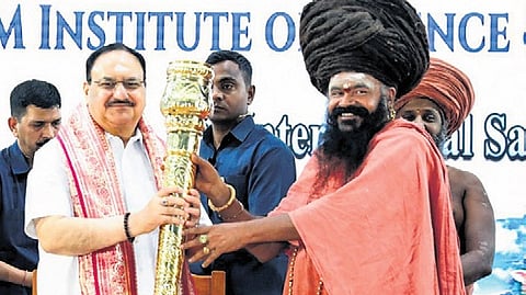BJP national president JP Nadda taking part in a Saiva Siddhanta conference held near Chennai on Saturday.