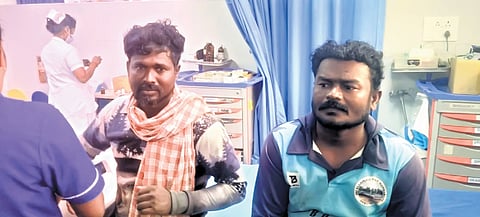 Two of the injured fishers being treated at the Nagapattinam GH
