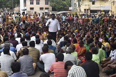 The protest was organised by CITU, which has been pressing for long-pending demands, including regularisation of contract workers, minimum wages, and equal pay for equal work.
