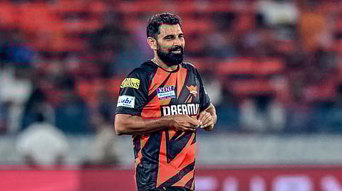 Sunrisers Hyderabad’s Mohammed Shami warming up ahead of an IPL match.