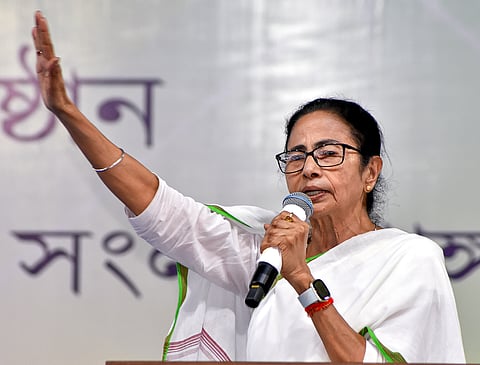 West Bengal Chief Minister Mamata Banerjee during an interaction with people affected by the Murshidabad violence, in Murshidabad district, West Bengal, Tuesday, May 6, 2025.