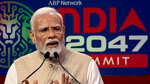 Prime Minister Narendra Modi addresses the ABP Network India@2047 Summit in New Delhi.