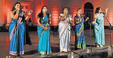 The Wild Wild Women: (L-R) Preeti Sutar (HashtagPreeti), Ashwini Hiremath (Krantinaari), Jacquilin Lucas (JQueen), Shruti Raut (MC Mahila), and Pratika Prabhune (Pratika) at Travancore Palace, Delhi