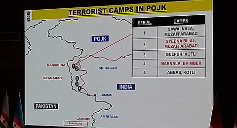 A map marking the nine terror camps targeted by India during Operation Sindoor in Pakistan and Pakistan-occupied Kashmir.