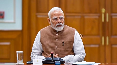 Prime Minister Narendra Modi during a meeting with secretaries of ministries to review preparedness in light of recent national security-related developments, in New Delhi, on May 8, 2025.