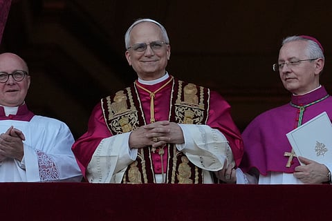 Newly elected Pope Leo XIV appears at the balcony of St. Peter's Basilica at the Vatican on Thursday (Photo | AP)