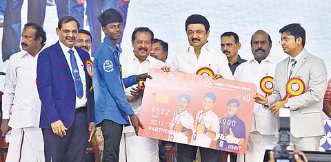 Chief Minister M K Stalin launching the Tamil Pudhalvan scheme at the Government Arts and Science College, Coimbatore, in 2024