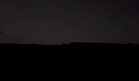 Indian air defence systems intercept and neutralise incoming Pakistani drones over Jammu region, as seen in this footage showing red projectiles lighting up the night sky.