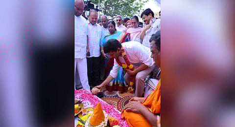 Union Minister of State for Rural Development and Communication Dr. Pemmasani Chandrasekhar, Guntur district incharge minister Kandula Durgesh laid foundation stone for the construction of Sankar Vilas ROB in Guntur city on Wednesday.