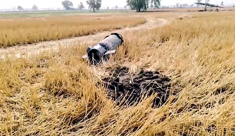 Bathinda: Debris of an unidentified object that was found at Burj Mehma village, in Bathinda, Friday, May 9, 2025.