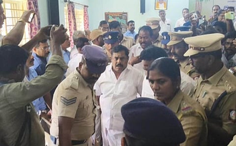 ADMK MLA's escorted out of the review meeting at the Subramaniya Siva Cooperative Sugarmill after tensions flared between ADMK