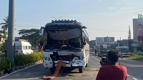 Bus rams into container at Kumbalam poll plaza