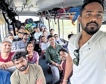 Odia students of Central University of Kashmir on their way to Jammu