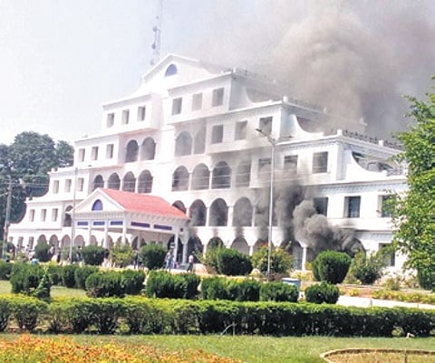Smoke engulfed the GIET university building after the fire mishap