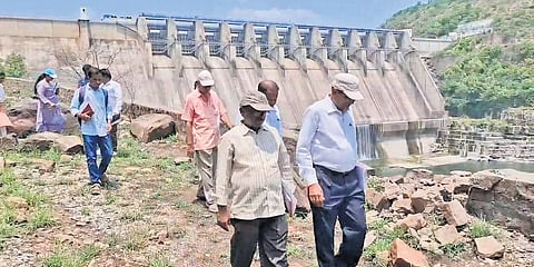 A CDO team inspects the Srisailam Dam to assess its structural safety.