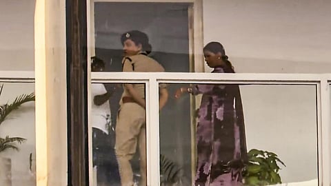 Rajani Shah, wife of BSF jawan Purnam Sahu who was detained by Pakistan Rangers after inadvertently crossing the international border, arrives at Chandigarh airport to meet BSF officials at Ferozepur in Punjab.