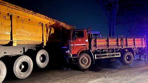 he mangled remains of a trailer and a mini-truck after they collided in an accident that killed 13 people and injured 12 others, in Raipur, early Monday, May 12, 2025.