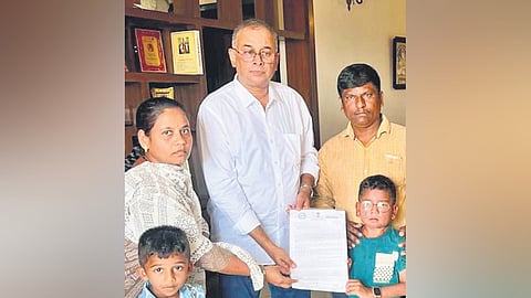 Khammam MP R Raghuram Reddy hands over letter of credit to the boy’s family on Sunday