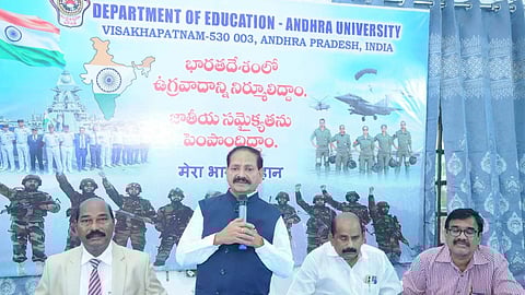 Vice-Chancellor of Damodaram Sanjivayya National Law University, D. Surya Prakash Rao, speaking at a conference organised by Andhra University Department of Education in Visakhapatnam on Sunday.