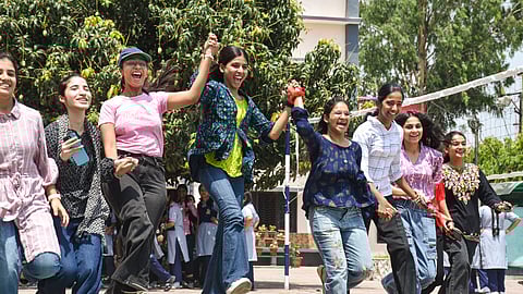 Class 12 students celebrate after CBSE declared the board exam results, in Moradabad, Tuesday, May 13, 2025. Image used for representational purposes only.
