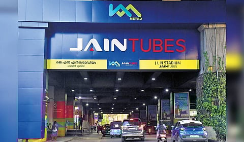 The JLN Stadium station, where semi-naming rights are issued to Jain Tubes