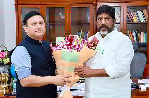 Principal Finance Secretary Sandeep Kumar Sultania and Finance Minister Mallu Bhatti Vikramarka