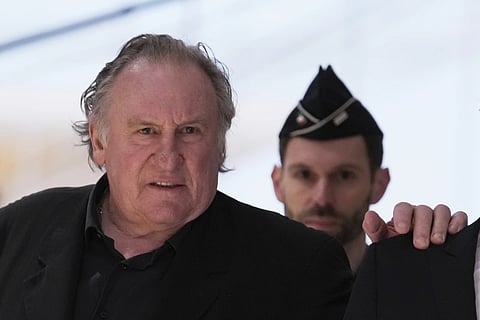 Actor Gérard Depardieu arrives to face trial for the alleged sexual assaults of two women on a film set in 2021, on March 24, 2025, in Paris.