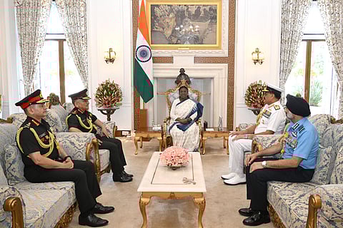 CDS and three service chiefs briefing President Droupadi Murmu