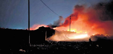 Fire at the solid waste management plant and its nearby dumping ground.