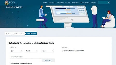 A screengrab of the corporation page for downloading birth certificate.