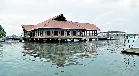 Construction of the Mattancherry Water Metro terminal is almost over. The station can be seen projected into the water to tide over the silt deposit issue
