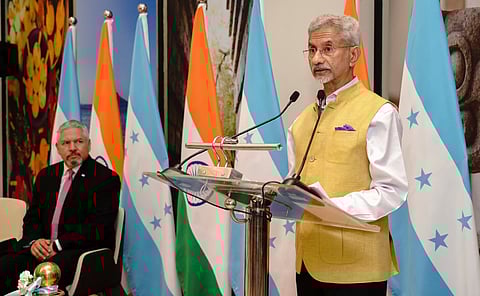 Union External Affairs Minister S Jaishankar with Honduran Foreign Minister Enrique Reina during the inauguration of the Embassy of Honduras, in New Delhi on May 15, 2025.