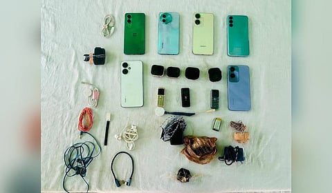 Items recovered from the well-organised drug smuggling racket operating from Sangrur Jail, Punjab.