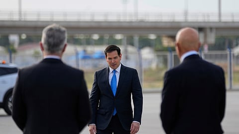US Secretary of State Marco Rubio arrives to board a plane en route to Istanbul, departing from Antalya, Turkey, on Friday, May 16, 2025.