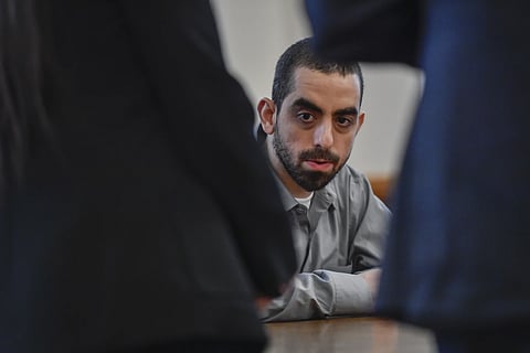 Hadi Matar sits in Chautauqua County court in Mayville, N.Y., Feb 21, 2025