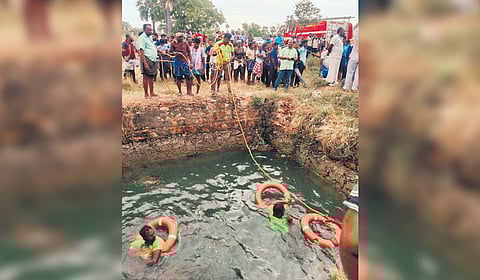 The van driver lost control and the vehicle plunged into the 55-foot-deep roadside well at Meerankulam near Sathankulam.