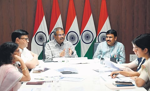 Pradhan in discussion with SME Minister Nityananda Gond and others