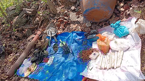 The recovery includes, five IEDs, 2 detonators, 18 gelatine rods, 2 pressure cookers, 50 feet wire, 2 numbers of 12 volte battery along with live cartridges and articles of day-to-day use.