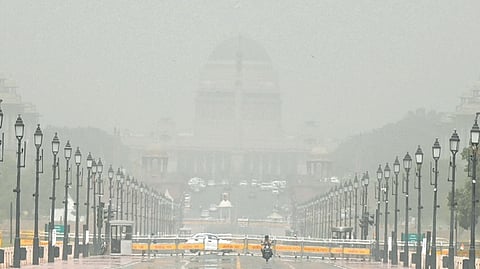 A layer of dust is seen at Kartavya Path in New Delhi amid poor air quality, May 15, 2025.