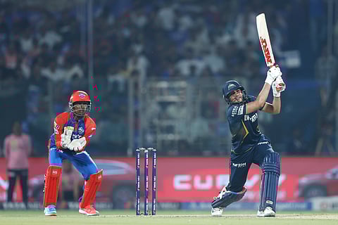 Gujarat Titans batter Shubman Gill in action against Delhi Capitals.