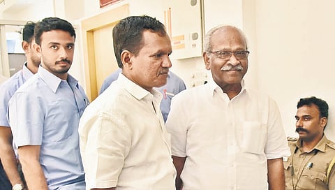 SIWU members, led by honorary president A Soundararajan, arrive at the secretariat on Monday for talks regarding wage revision