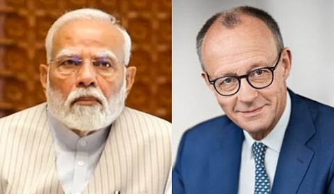 Indian Prime Minister Narendra Modi (L), Chancellor of Germany Friedrich Merz.