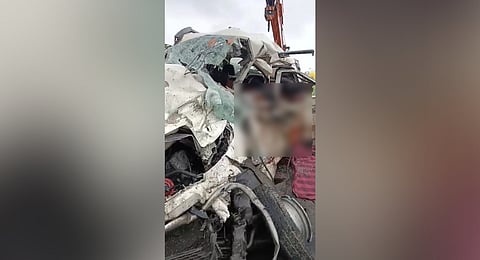 The mangled remains of SUV collided near Managuli village on Wednesday.