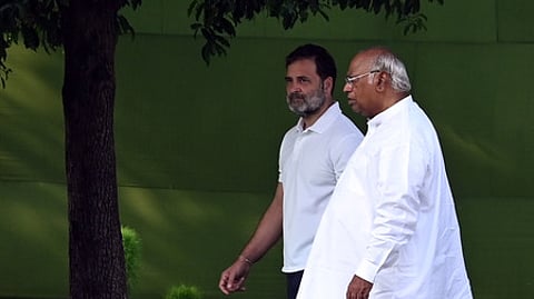 Leader of Opposition in the Lok Sabha Rahul Gandhi and Congress President Mallikarjun Kharge