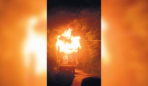 The temple chariot on fire