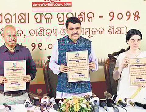 SME Minister Nityananda Gond releases the Plus II results at the CHSE office on Wednesday.