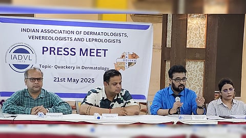 IADVL-Odisha members briefing mediapersons in Bhubaneswar.