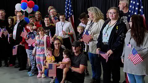 Afrikaner 'refugees' from South Africa arrive, Monday, May 12, 2025, at Dulles International Airport in Dulles, Va.