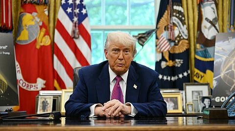 US President Donald Trump in the Oval Office of the White House in Washington, DC.